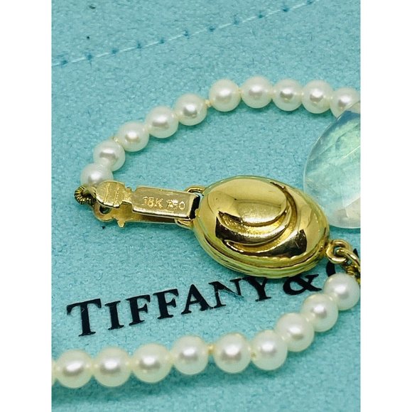 18K Yellow Gold Iridesse Tiffany & Co Pearl Strand with Quartz Drops 18" - Picture 9 of 10